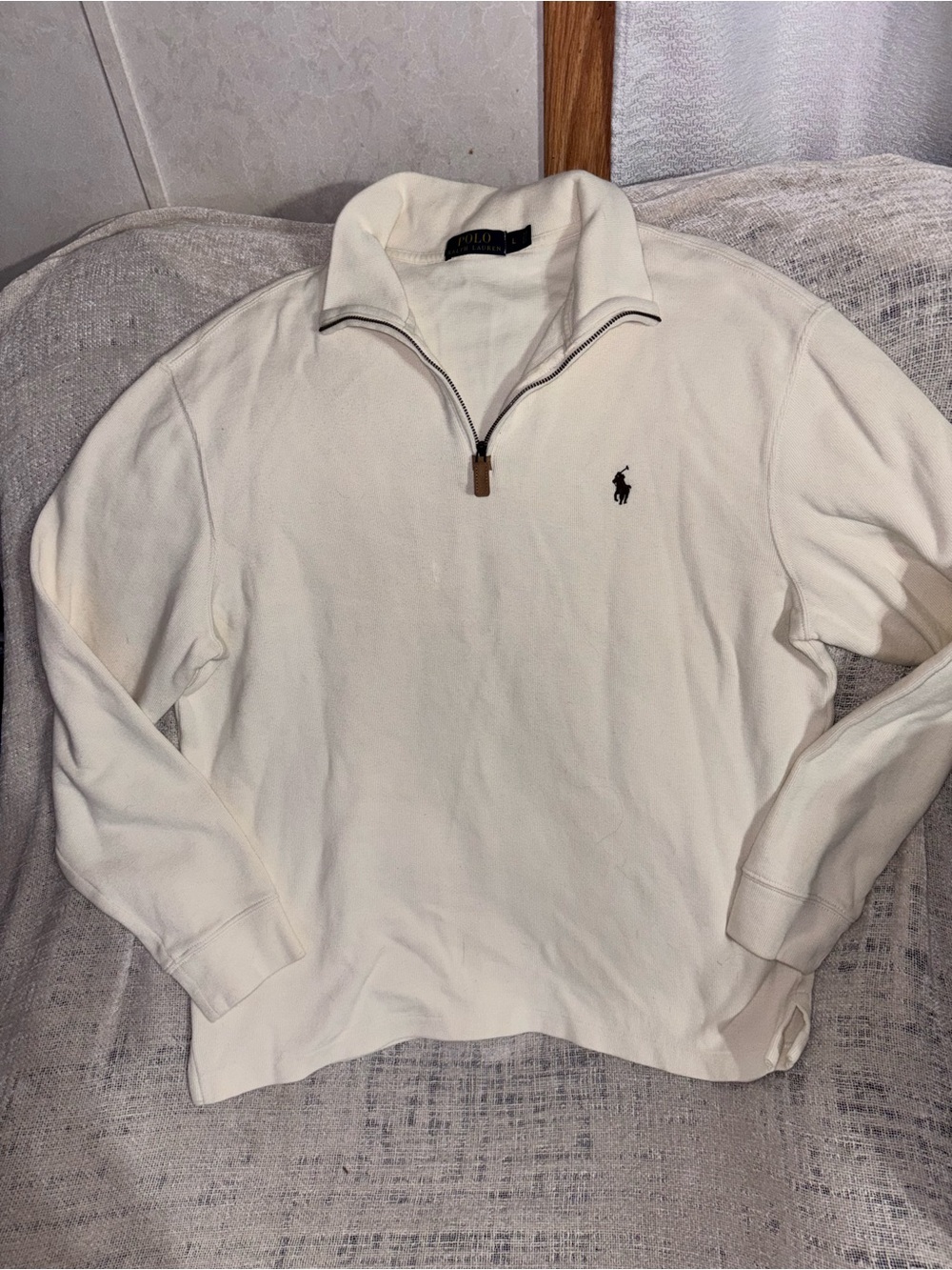 Polo by Ralph Lauren Cream Half-Zip Pullover with Navy Logo
